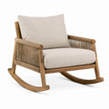Teakholz-Schaukelstuhl mit Baumwoll- und Juteseil, Beige