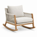Schaukelstuhl aus Teakholz mit Baumwollseil und Polyesterfaser-Kissen Beige