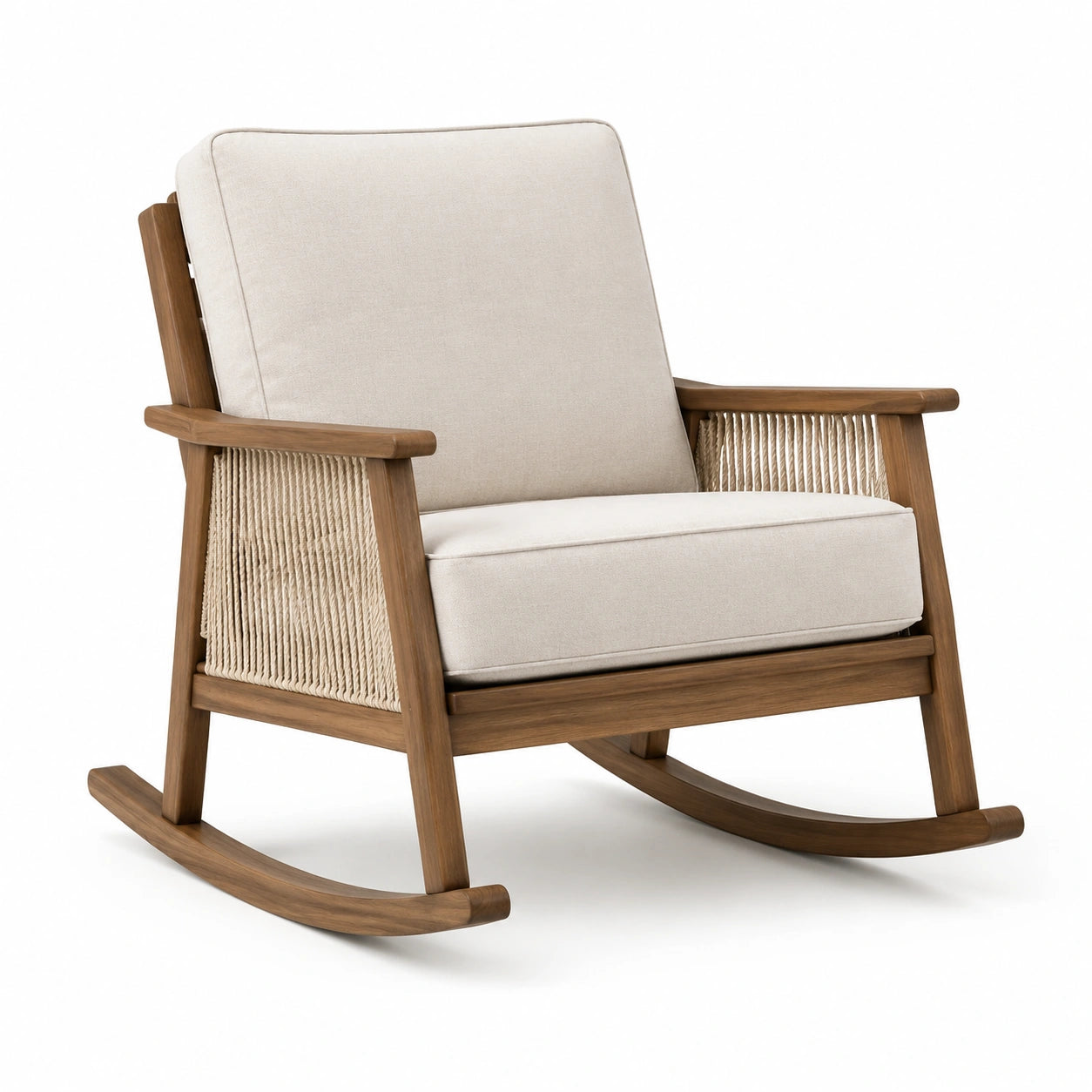 Schaukelstuhl aus Holz mit Leinenbezug Beige