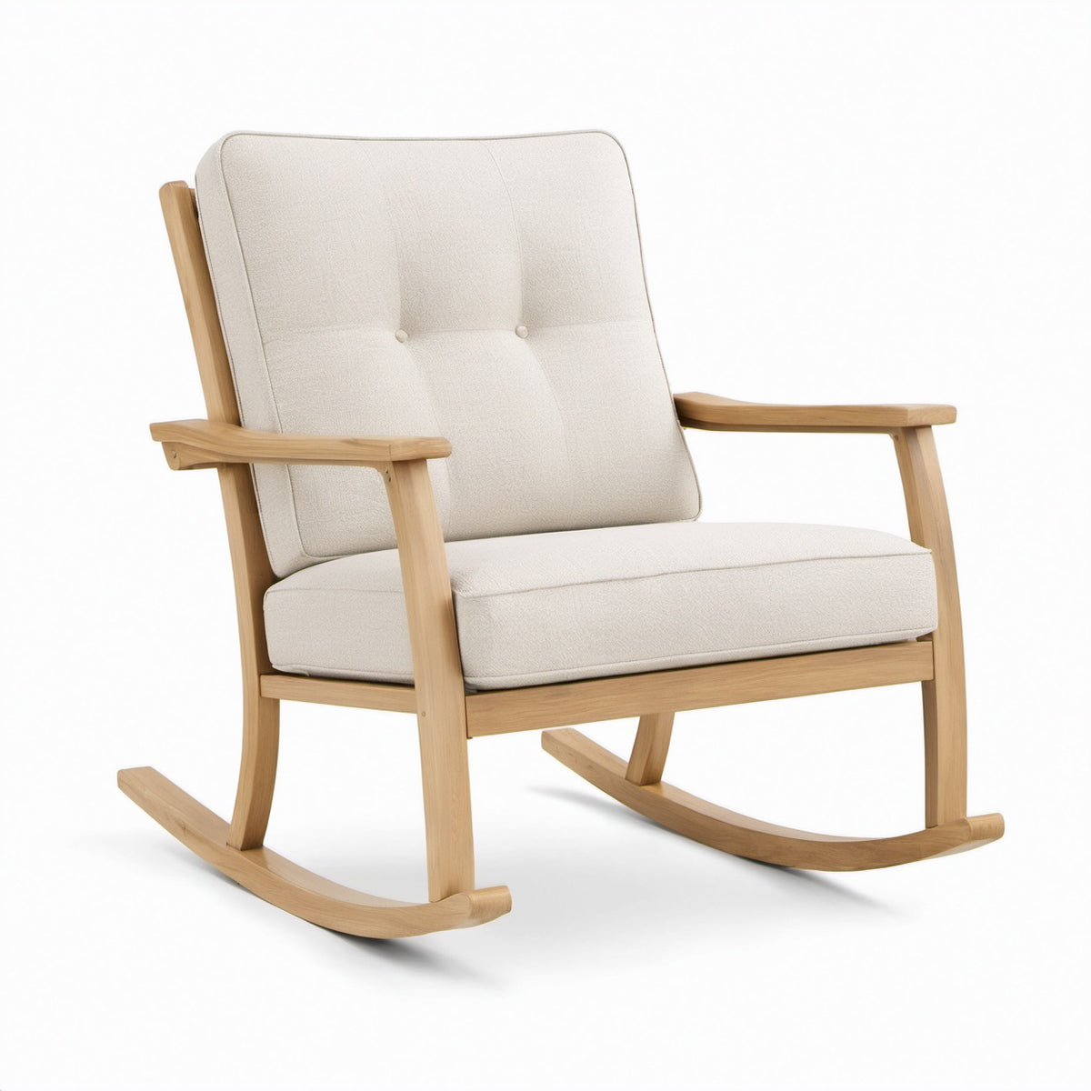 Schaukelstuhl aus Eichenholz mit Leinenbezug, Beige