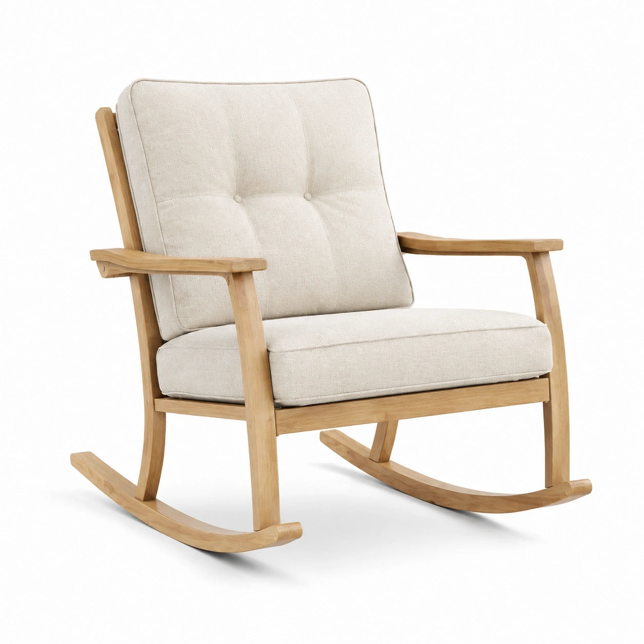 Schaukelstuhl aus Eichenholz mit Leinenbezug, Beige