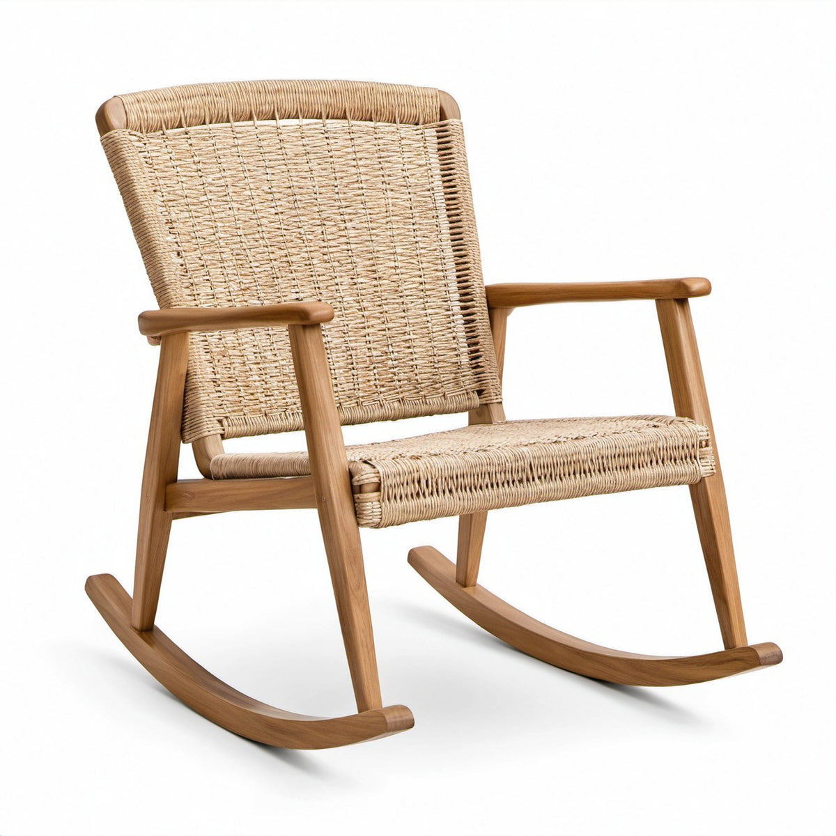 Schaukelstuhl aus Massivholz mit Seilgeflecht, Beige