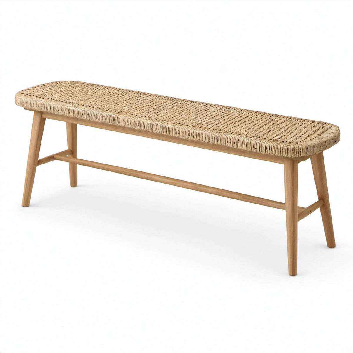 Bank aus Holz mit Naturfasersitz 140cm Natur