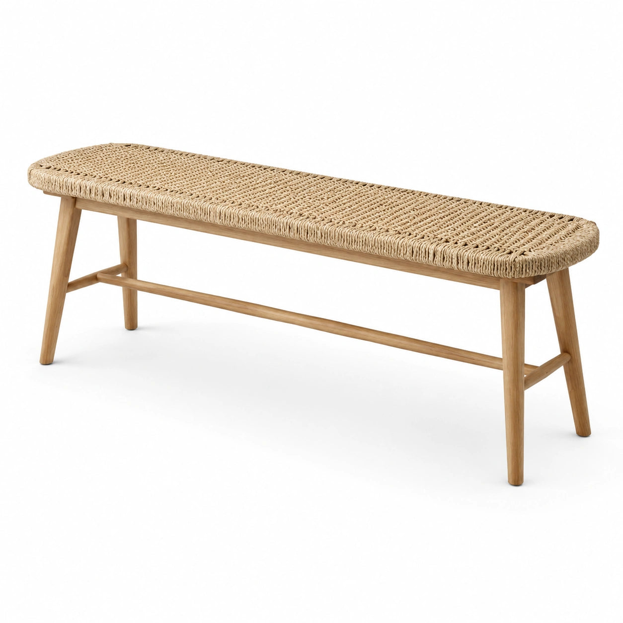 Bank aus Holz mit Naturfasersitz 140cm Natur
