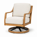 Drehsessel Teakholz mit Leinenbezug Creme 80x80x90cm