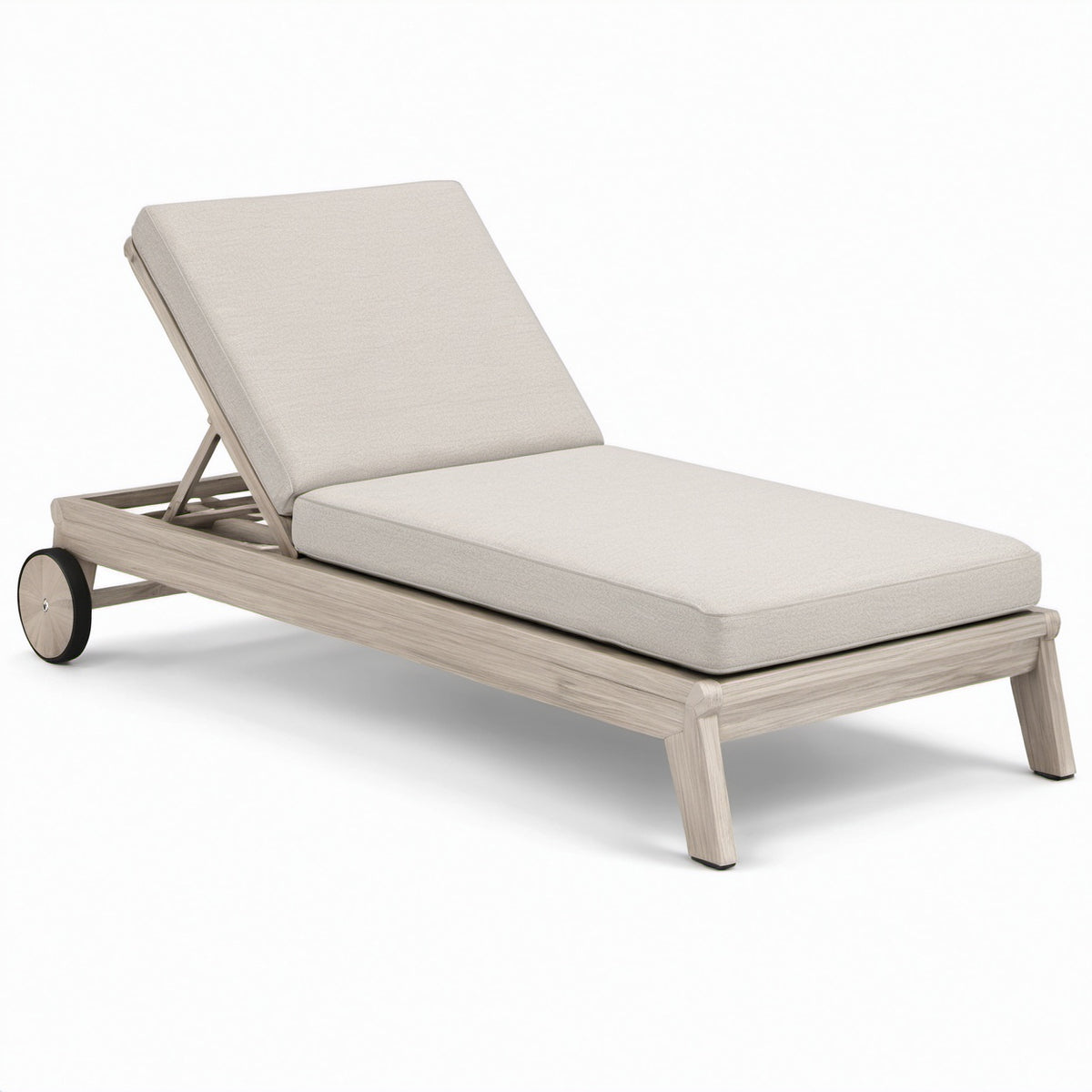 Teakholz Sonnenliege mit Polyester Kissen Beige 200x65x35cm
