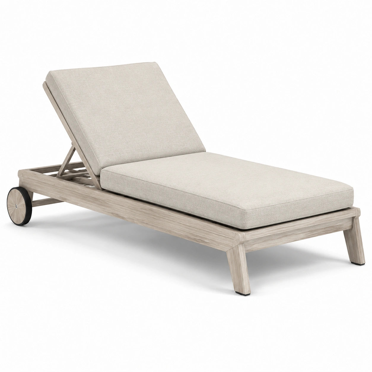 Teakholz Sonnenliege mit Polyester Kissen Beige 200x65x35cm