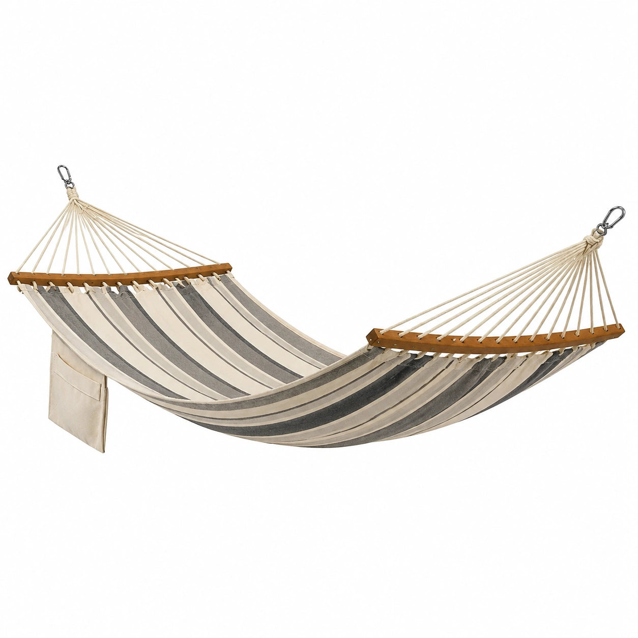 Baumwollhängematte mit Holzspreizstangen 200x150 cm Beige/Grau