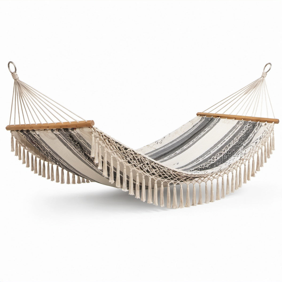 Hängematte aus Baumwolle mit Streifenmuster Beige/Schwarz 200x150 cm