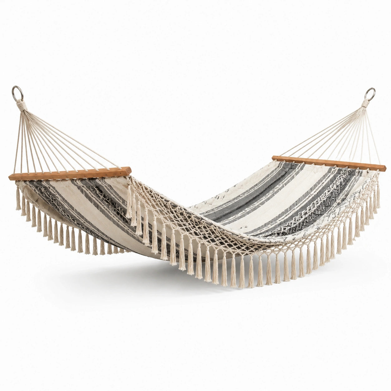 Hängematte aus Baumwolle mit Streifenmuster Beige/Schwarz 200x150 cm