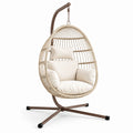 Rattan-Hängesessel mit Polyesterkissen und Stahlgestell, beige