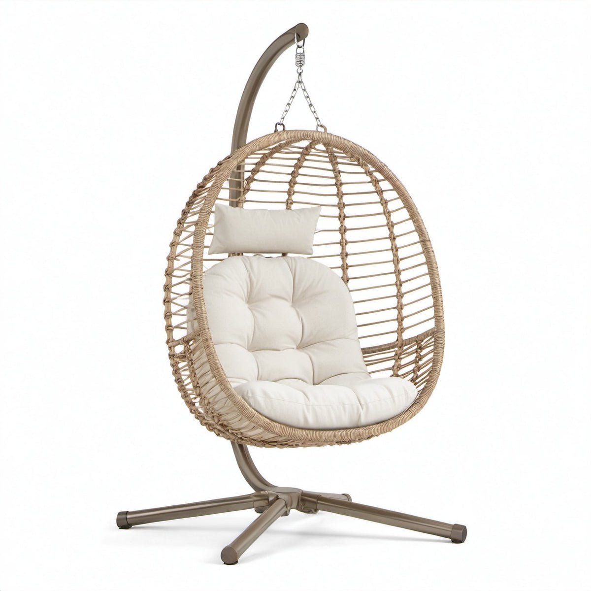 Hängesessel Rattan Ei-Form Stahl Beige 105 cm x 115 cm x 200 cm