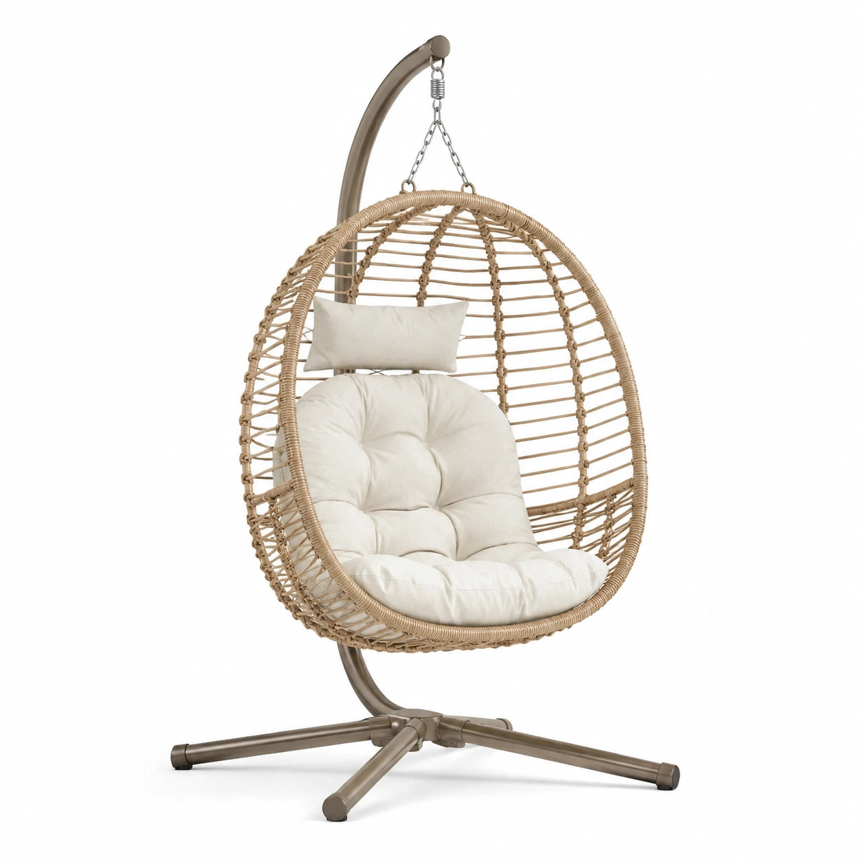 Hängesessel Rattan Ei-Form Stahl Beige 105 cm x 115 cm x 200 cm