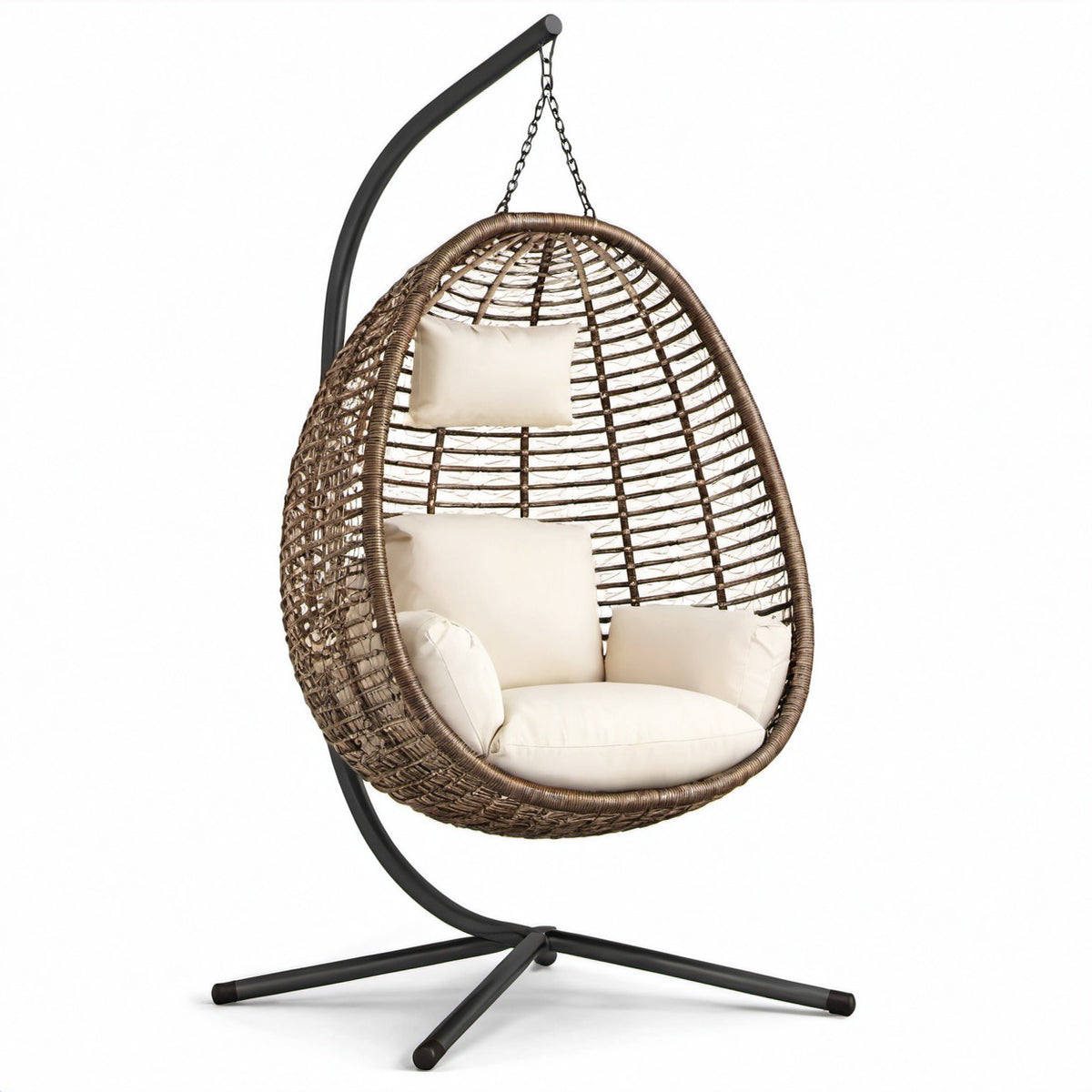 Hängesessel Ei-Form Polyrattan Stahl Braun Cremeweiß