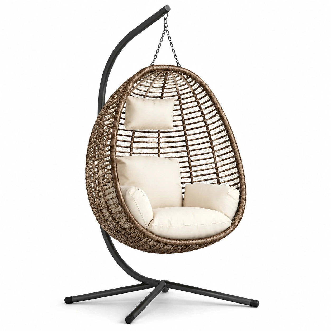 Hängesessel Ei-Form Polyrattan Stahl Braun Cremeweiß