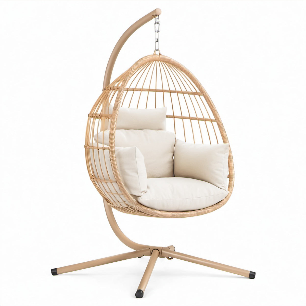 Hängesessel Metall Rattan Beige Kissen