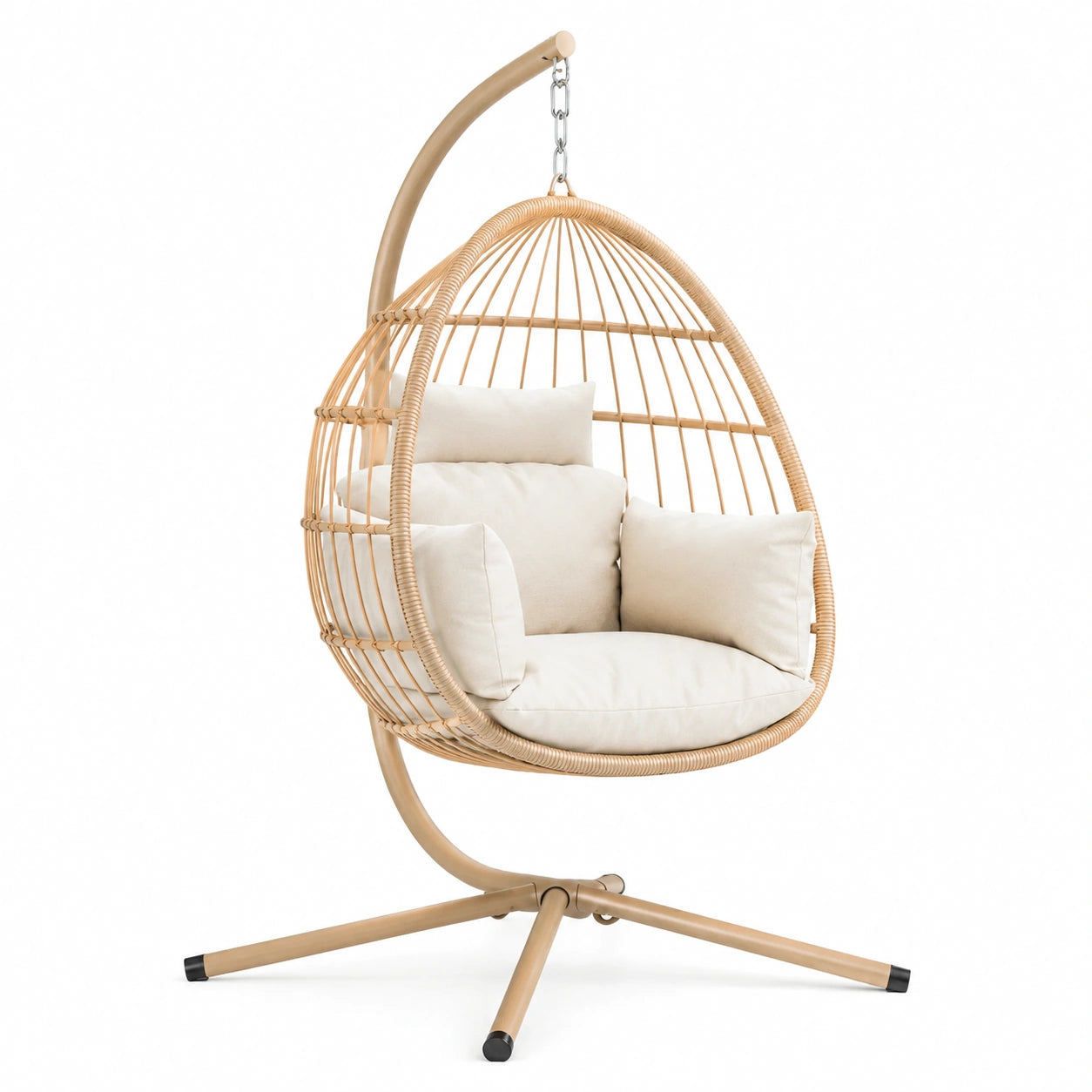 Hängesessel Metall Rattan Beige Kissen