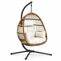 Rattan-Hängesessel mit Stahlrahmen und Polyesterkissen Braun/Creme