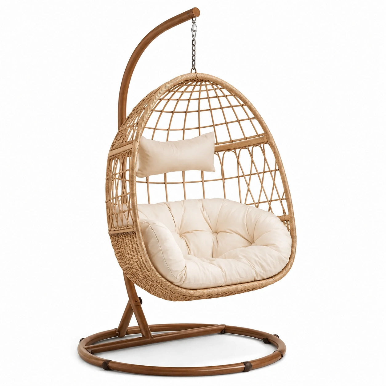 Hängesessel aus Rattan mit Stahlrahmen und Kissen Beige