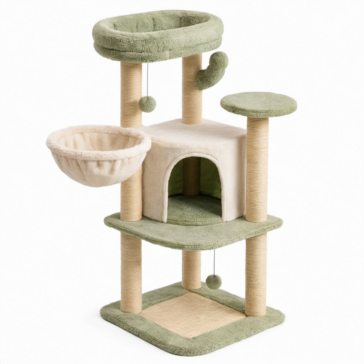 Katzenbaum mit Plüsch und Sisal, Beige/Grün