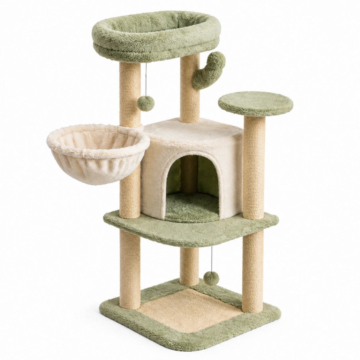 Katzenbaum mit Plüsch und Sisal, Beige/Grün