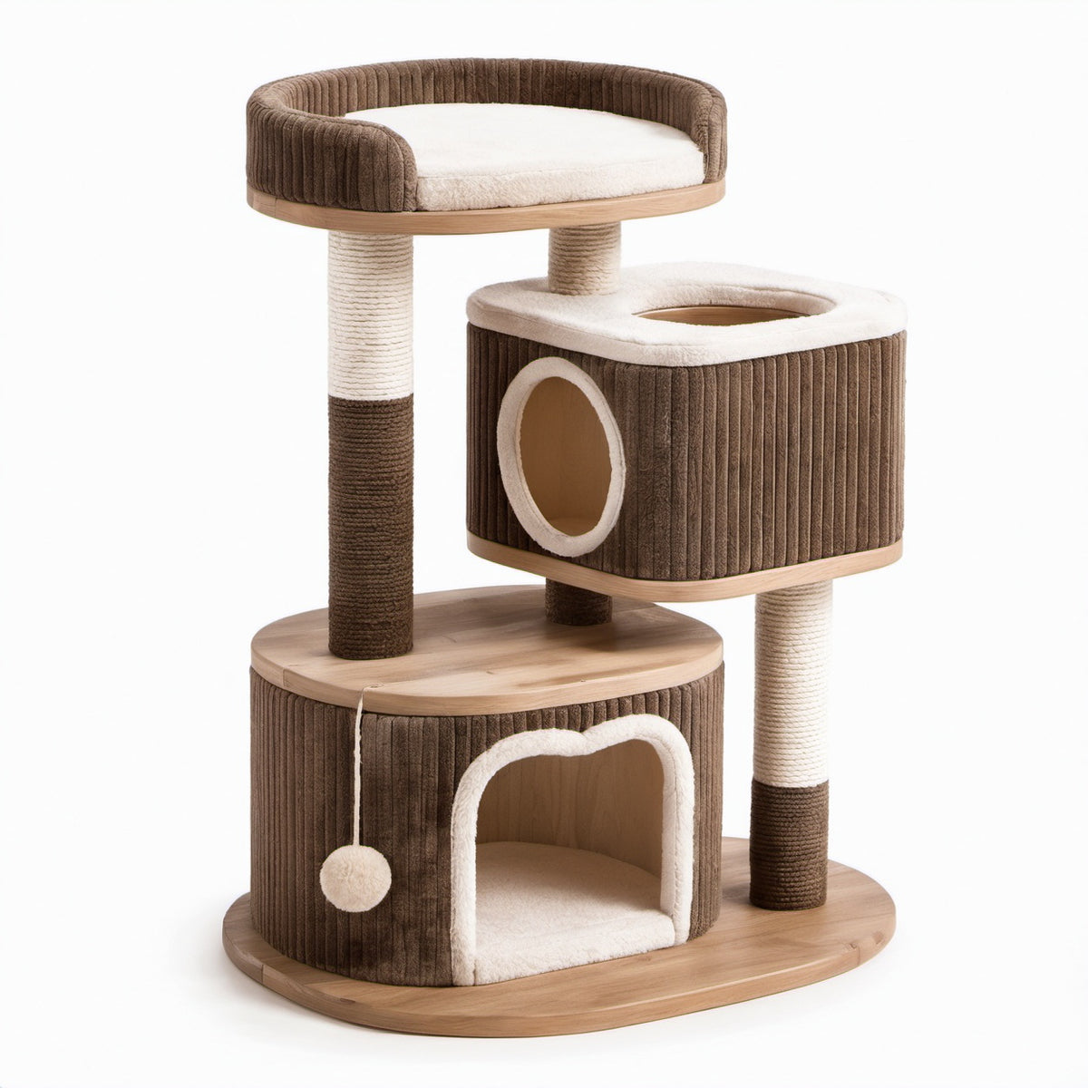 Kratzbaum aus MDF-Holz und Polyesterplüsch, Braun/Beige, 100 cm