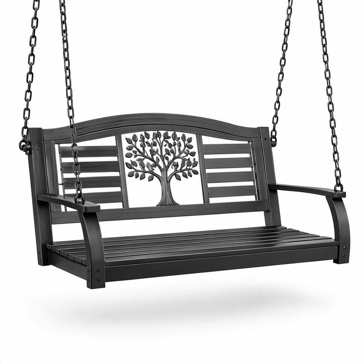 Metall Schaukelbank mit Baumdesign Schwarz