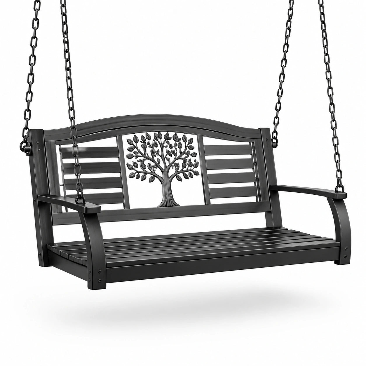 Metall Schaukelbank mit Baumdesign Schwarz